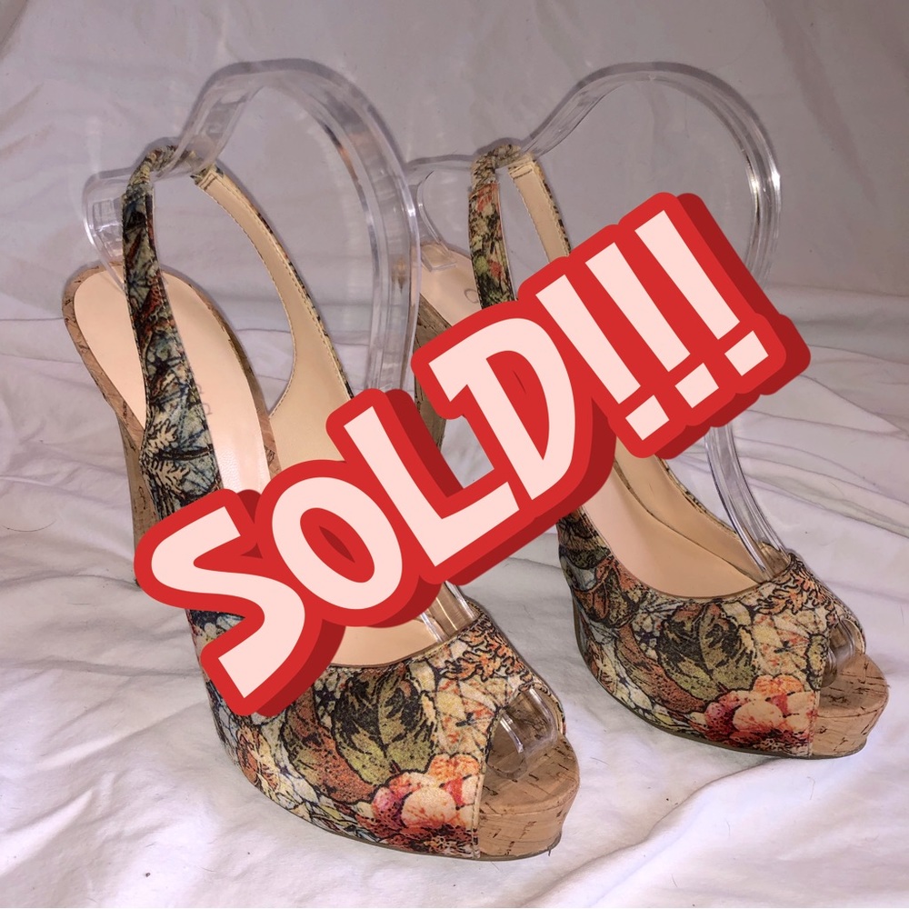 GUESS Gwaero3 Cork Platform Slingback Heels
